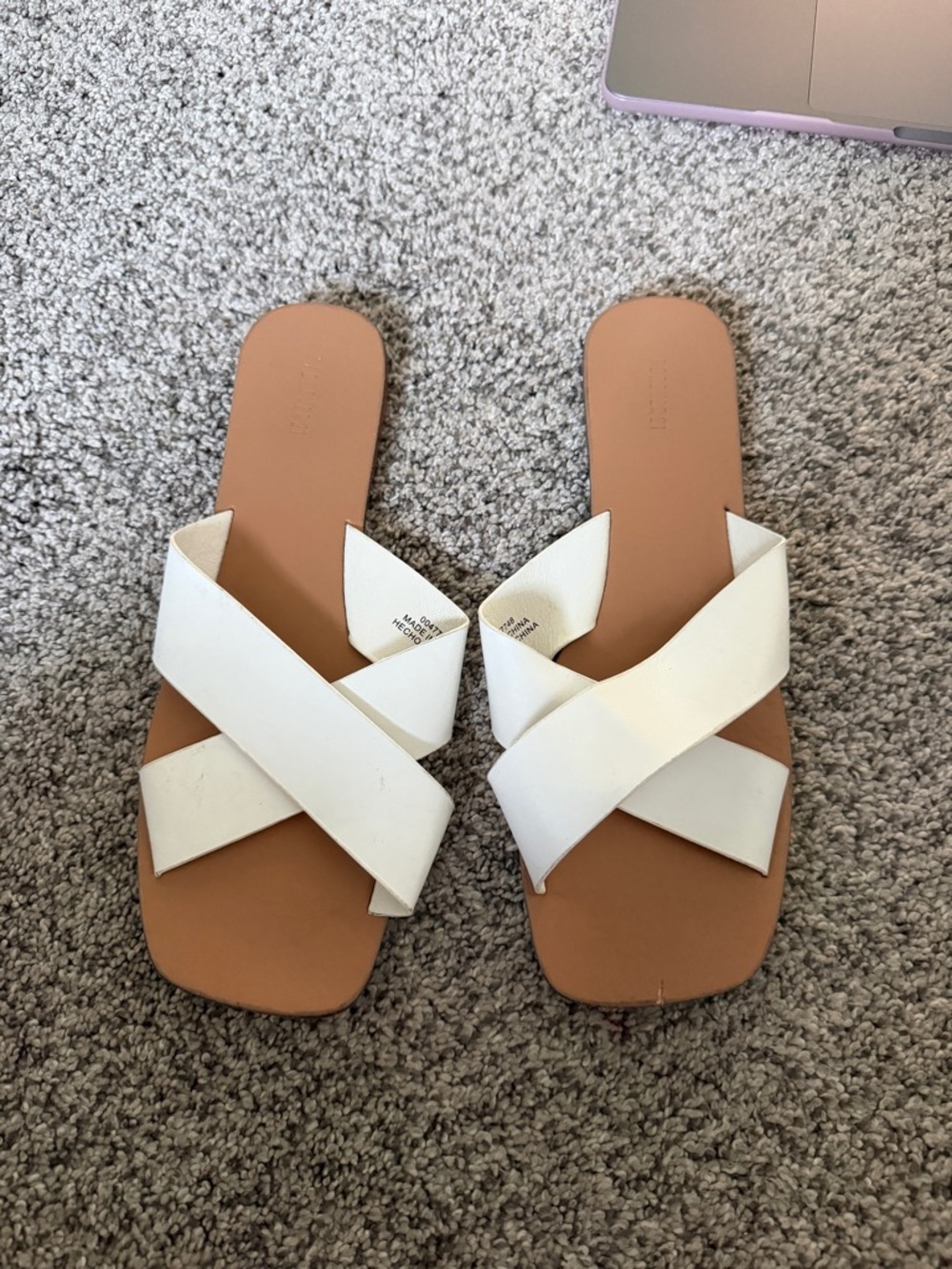 Forever 21 White Crisscross Tan Footbed Slide Sandals